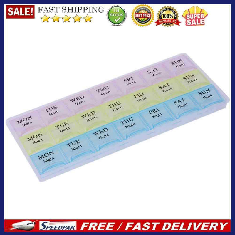 10pcs 7 Days Weekly Transparent 21 Compartment Lid Tablet Pill Box