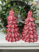 Christmas Set 2 Candy Cane Peppermint Trees Set Red 4.5 in Mini Tiered Tray 16-5