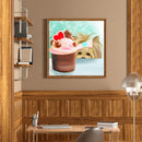 5D DIY Full Drill Round Shape Puppy Eat Cake Rhinestone Diamond Drawing Decor