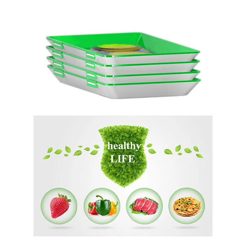 Food Preservation Tray Plastic Food Fresh Storage Plates Container (Green) Newly