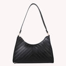 Women PU Leather Shoulder Bags Thread Solid Color Lady Handbag (Black)