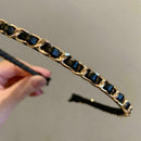 Women's Chain Hair Band Pu Leather Hair Bundle Simple Chain Headband Thin U8K2