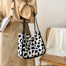 Women Winter Plush Shoulder Bag Zebra Leopard Cow Print Shopping Bags Handbags