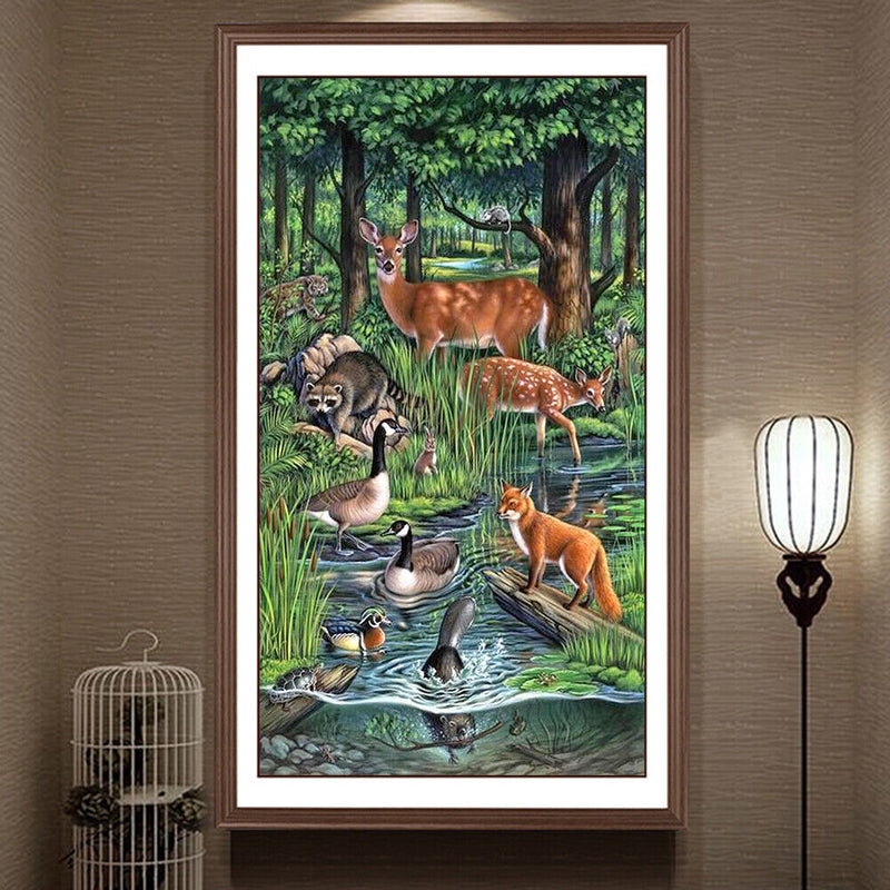 5D DIY Diamond Painting River Animal Full Drill Rhinestone Mosaic Art Picture
