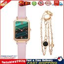 Fashion PU Strap Women Square Quartz Analog Casual Watch + Bracelet (Pink) Newly