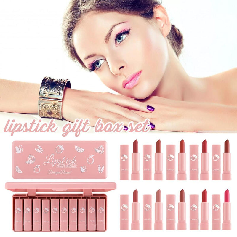 10 Pink Cute Mini Lipstick Gift Box Set Small Sample Small Lipstick Fruit~