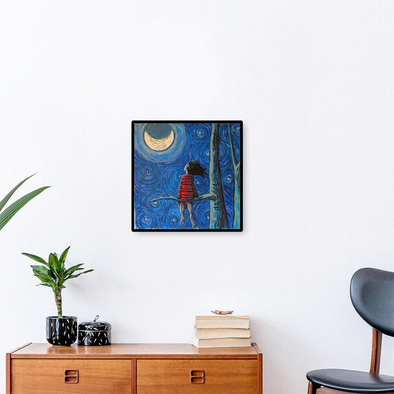 DIY Paint By Number Kit Little Girl Looking at The Moon No Frame Home Decor
