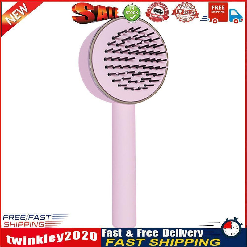 One-key Self-cleaning Hair Brush Anti-Static Airbag Massage Comb (Pink) Newly
