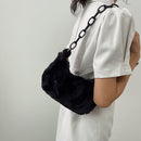 Retro Women Acrylic Chain Plush Underarm Bag Casual Small Handbags (Black)