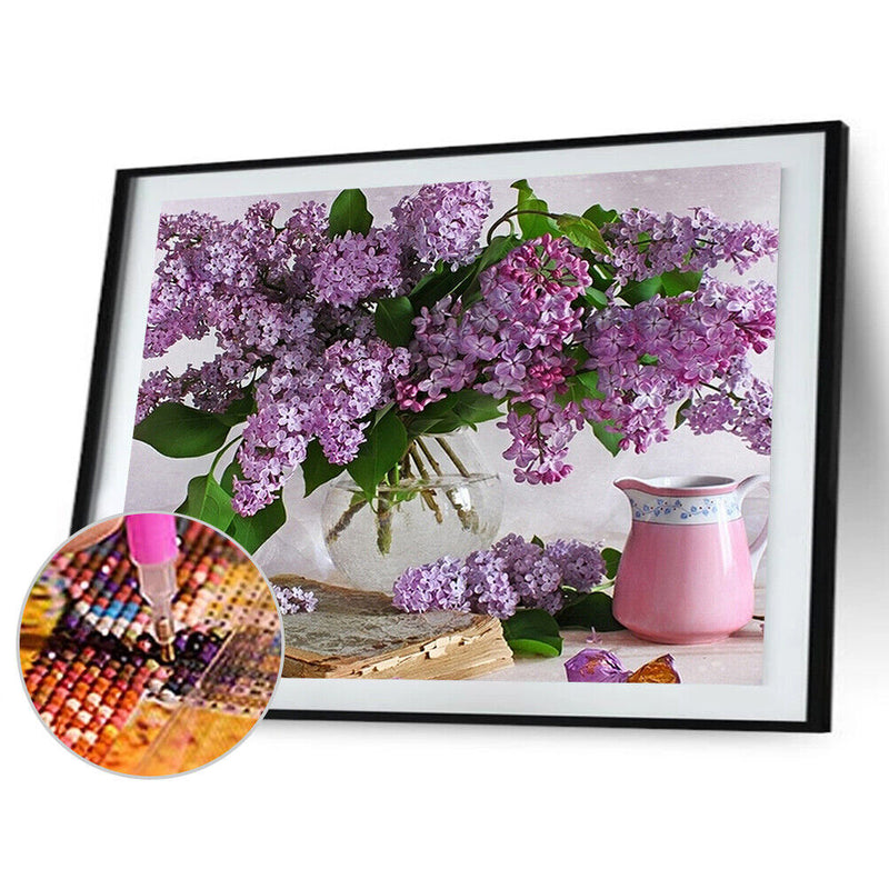 5D DIY Diamond Painting Purple Flowers Cross Stitch Embroidery Mosaic Kit Newly