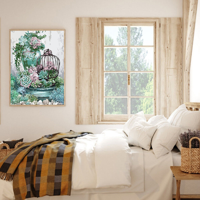 Succulent Partial Oil Paint By Numbers DIY Handpainted on Canvas Wall Art