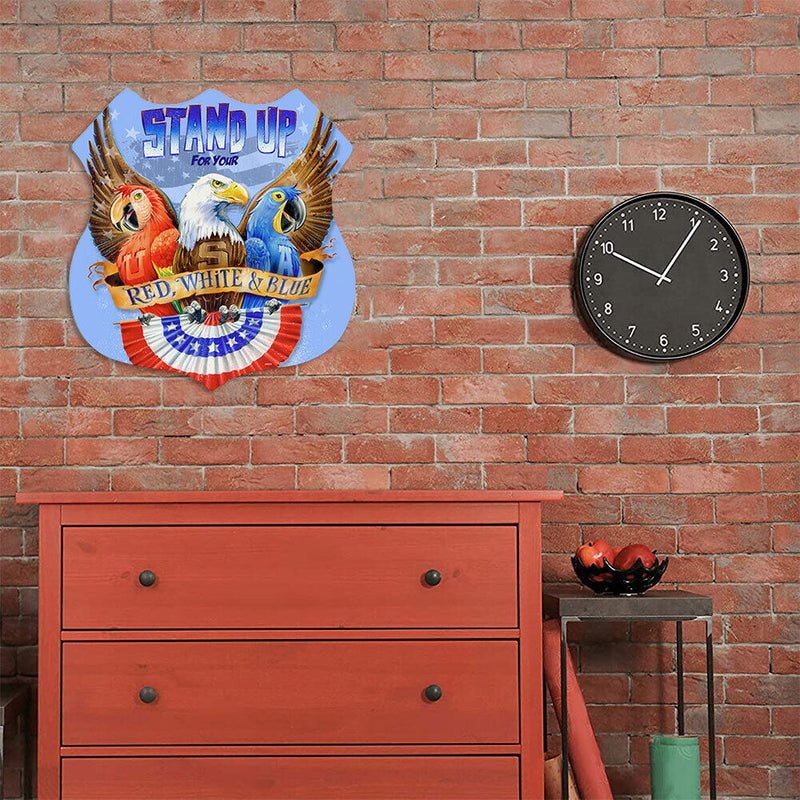 Shield Shape Independence Day Eagle Metal Plate Tin Sign Wall Plaque Poster