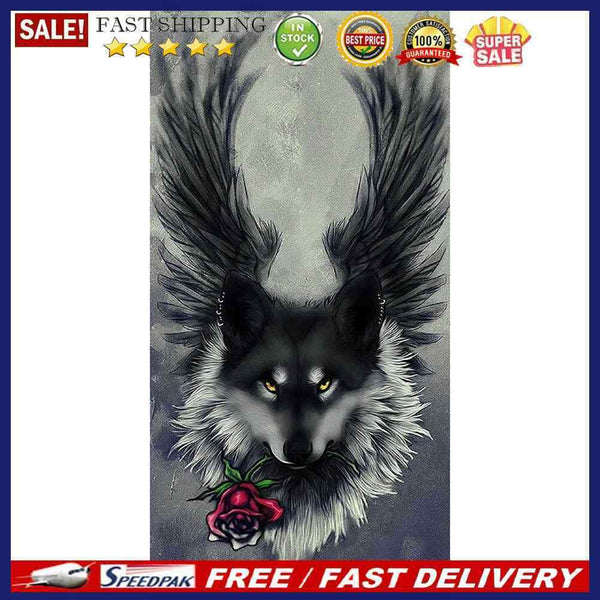 5D DIY Full Drill Round Shape Wing Wolf Rhinestone Diamond Drawing Home Decor