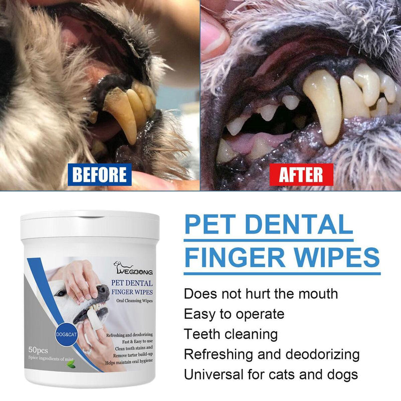50Pcs/Box Dog Cat Puppy Dental Oral Teeth Cleaning Care Wet Wipe Pet Supplies_