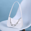 Fashion Ladies PU Leather Solid Color Underarm Bag Retro Butterfly Chain Purse