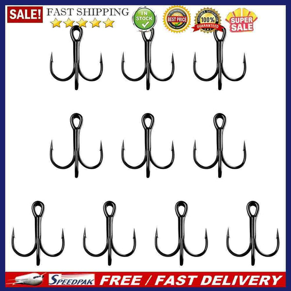 10x 6/4/2 Size Fishing Triple Hooks High Carbon Steel Round Bend Barbed Fishh