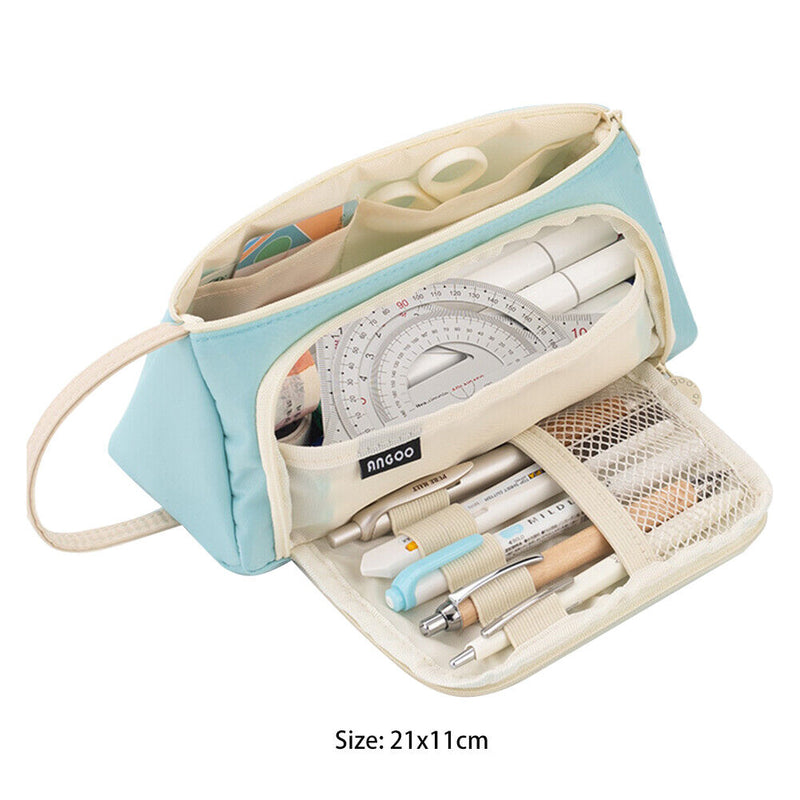 Simple Pencil Case Large Cosmetic Travel Pen Stationary Bags (Light Blue) Newly