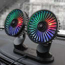 F404D USB Vehicle Fan Dual Head Powerful 3-Speed Dashboard Fan with LED Lights