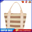 Fashion Straw Striped Women Handbags Woven Beach Tote Shopper Purse (Khaki)