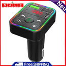 F2 Car Bluetooth 5.0 FM Transmitter LED Backlit Handsfree MP3 Player USB Charger