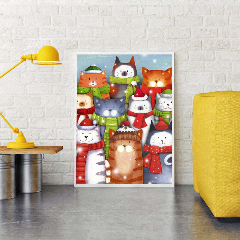 5D DIY Full Round Drill Diamond Painting Cat Scarf Animal for Decor Art Handmade