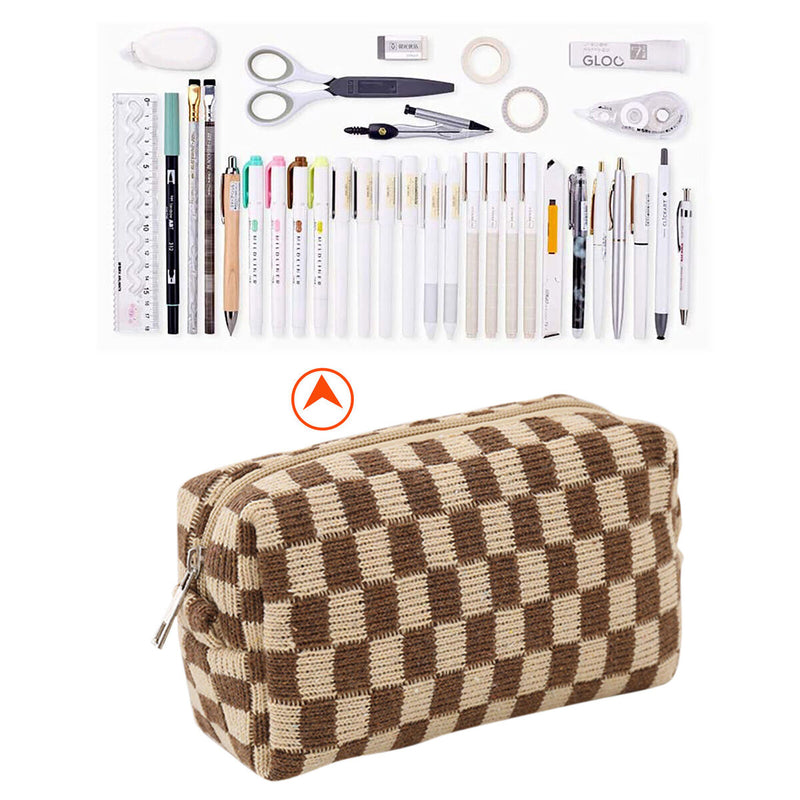 #A Pencil Case Knit Cosmetics Makeup Brushes Pen Toiletry Bags for Girls Adults