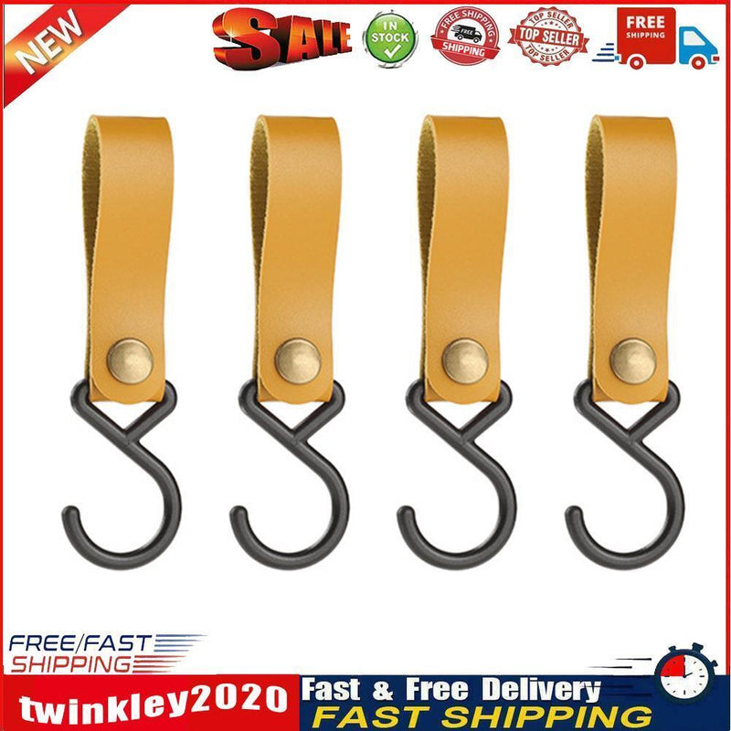 S-Shaped PU Leather Hanging Hooks Storage Rack Hook Keychain Curry (4pcs) Newly