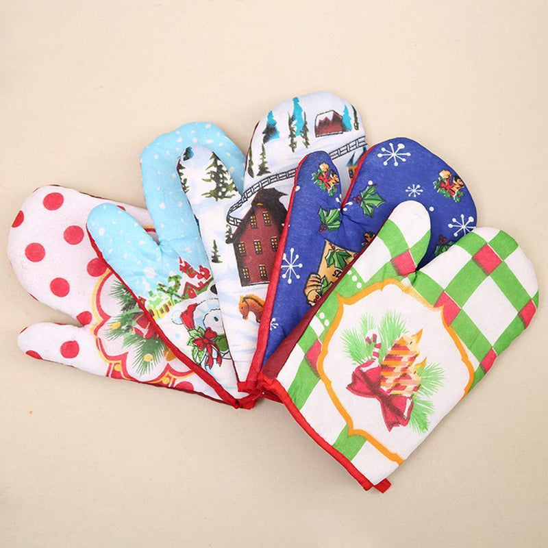 2pcs/set Christmas Home Decoration Glove+Microwave Oven Heat Insulation Pad