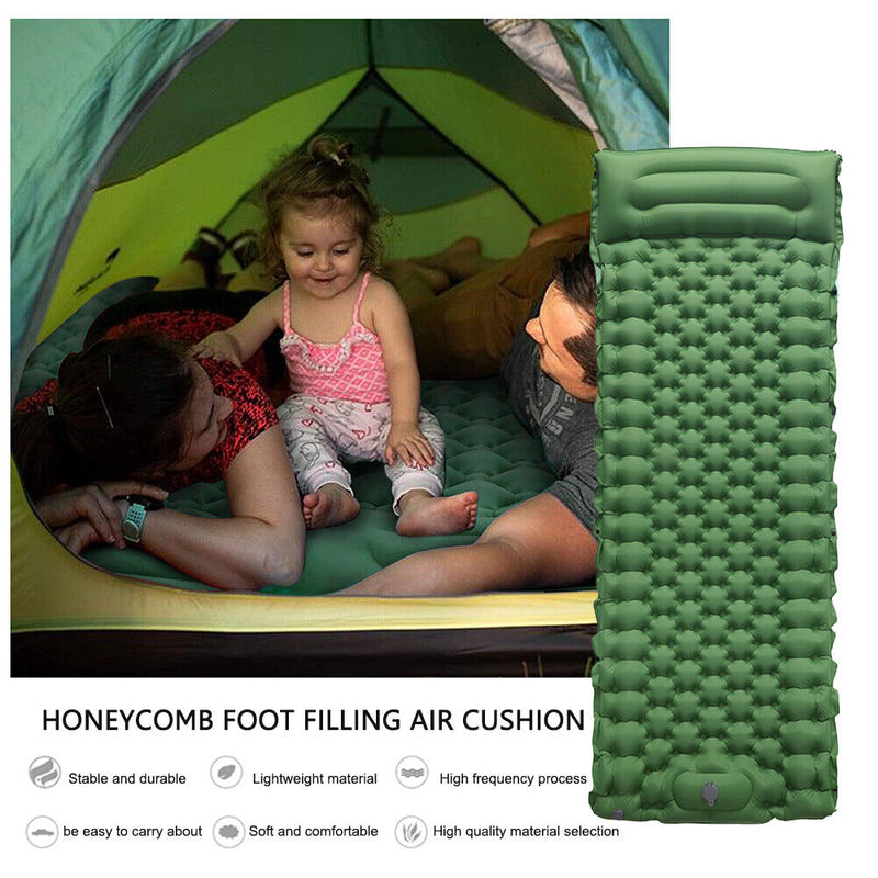 Portable Foot Inflation Mattress Bed Foldable Air Filling Camping Sleep Cushion