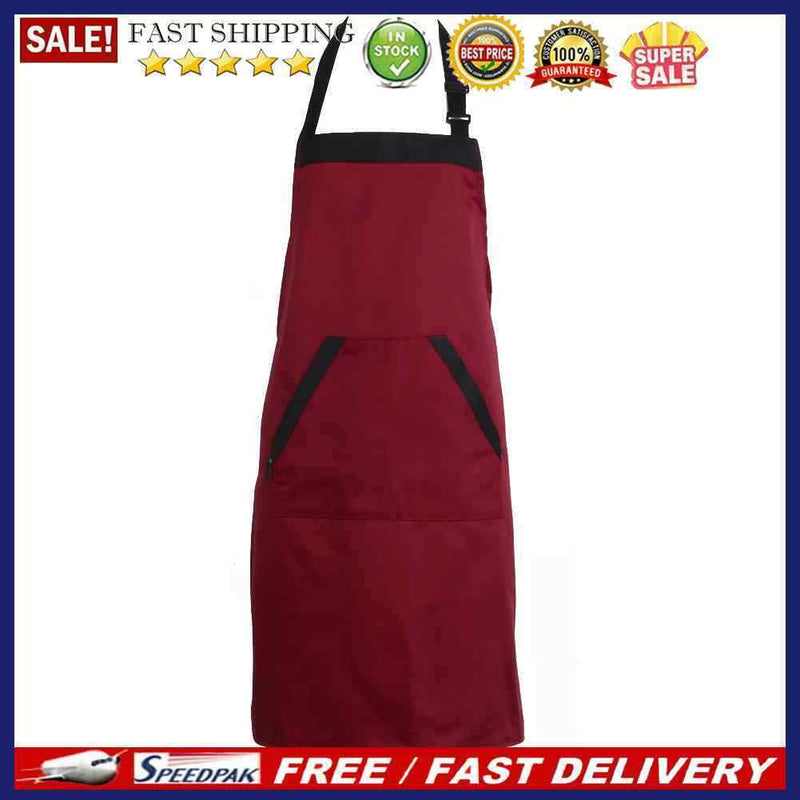 Unisex Halterneck Apron with 2 Pockets Chef Waiter Kitchen Cook Red Tool