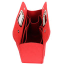Women Felt Metal Handle Bag Solid Color Multi-pocket Cosmetic Bag (Red)