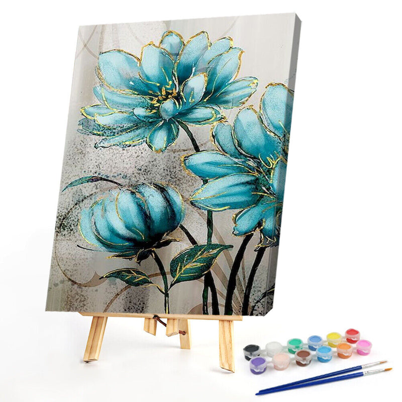 Blue Flowers Paint By Numbers Kit DIY Art Frameless Picture On Canvas (A)