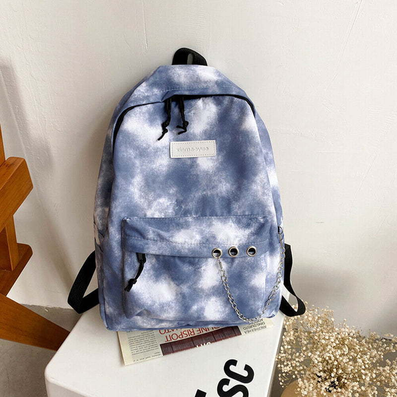 #A Casual Tie Dye Backpack Women Gradient Chain Canvas Backpack Daypack for Sh