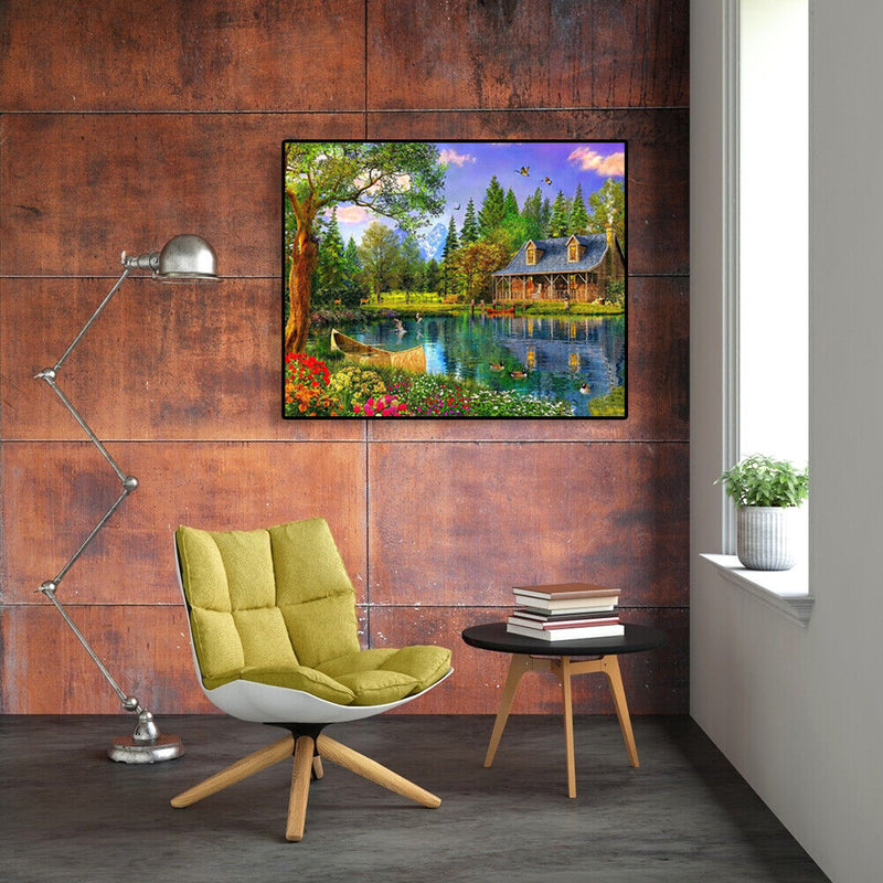 Painting By Numbers Kit DIY Lakeside Cottage Canvas Oil Art Picture Craft