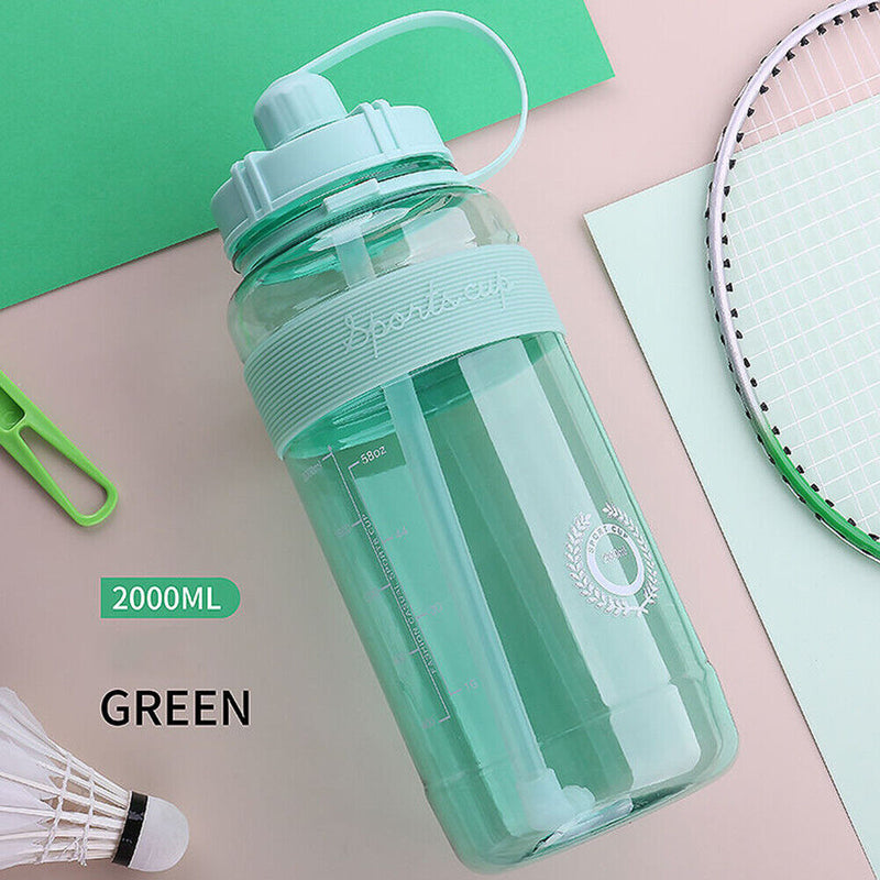 Portable Women Summer Gym Water Bottle Straw Large Capacity (Green 2000ml) Newly