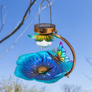 Metal Flower Solar Bird Feeder Lamp LED Light Outdoor Hanging Decorations