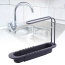 Telescopic Sink Shelf Towel Bar Sponge Drainer Storage Rack Basket (Grey) Newly