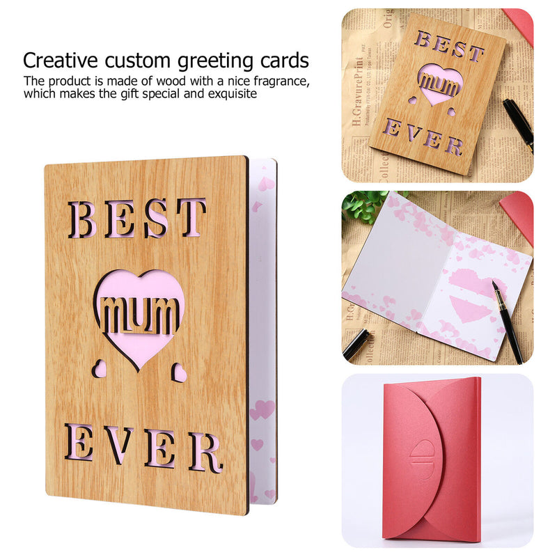 Mothers Day Greeting Card, Wooden Card, Unique Gift for Mom From Son Daught
