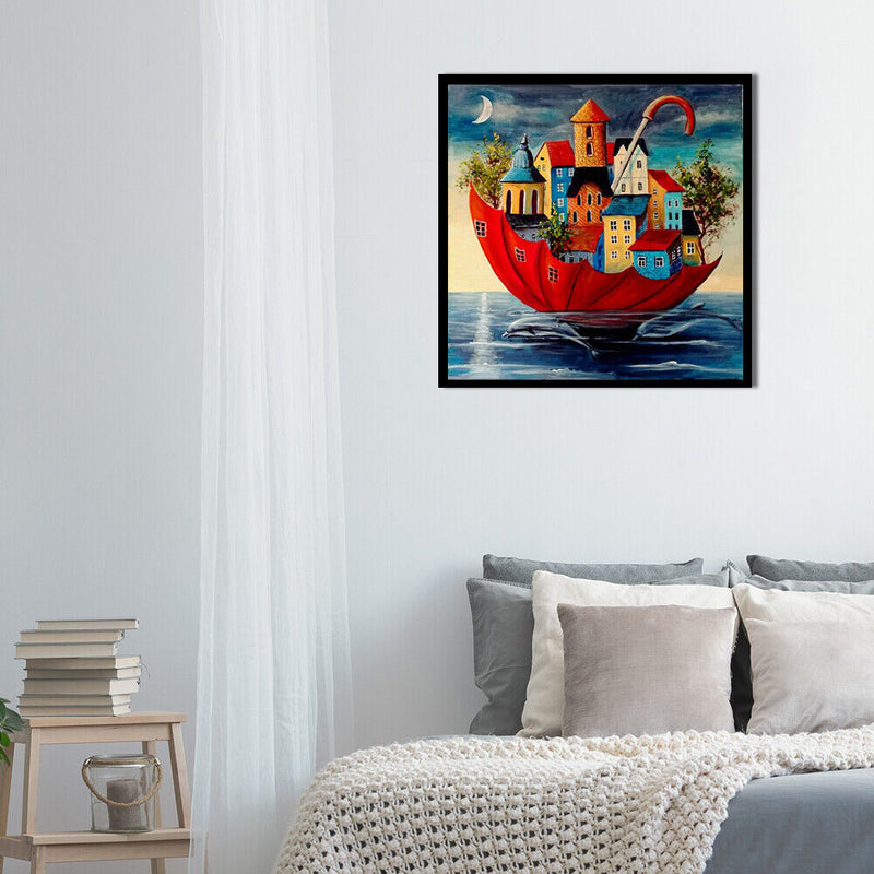 Frameless Oil Paint By Numbers Wall Art Posters Umbrella House Craft Gift Kit