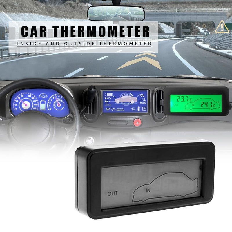 DC12V Digital Car Thermometer Mini LCD Backlight Temperature Meter (Green)