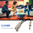 6.35mm Male to 2X Female Jack Stereo Splitter Cable 1/4"" Audio Y Adapter