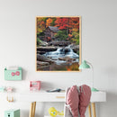 Hut by Waterfall Oil Paint By Numbers DIY Handpainted on Canvas Wall Art