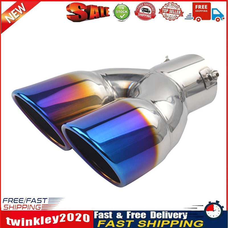 Car Dual Exhaust Tip Rolled Edge Slant Cut 3 inch ID Inlet (Burnt Blue) Newly