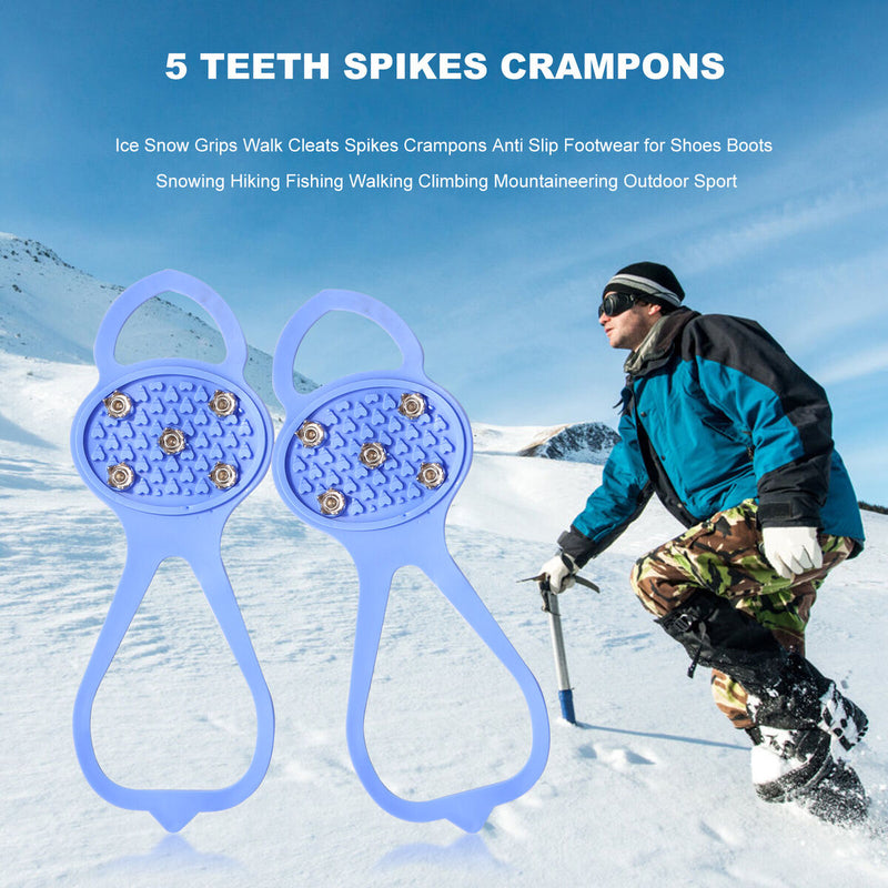 5 Teeth Spikes Crampons, Hiking Mountaineering Anti Slip Ice Snow Grips Crampons