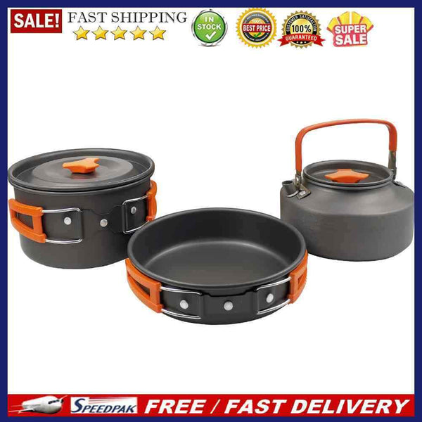 3pcs/set Portable Kettle Pot Frying Pan Tableware Outdoor Camp Hiking Cookwar