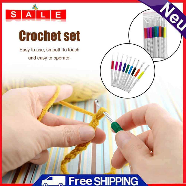 Crochet Needles 9 Piece ABS Knitting Crochet Needles Double Color Plastic Handle