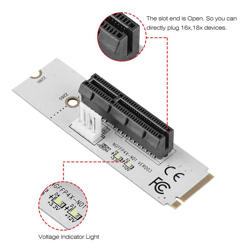 NGFF M.2 to PCI-E 4X Riser Card M2 Key M to PCIE X4 Adapter with LED Indicator