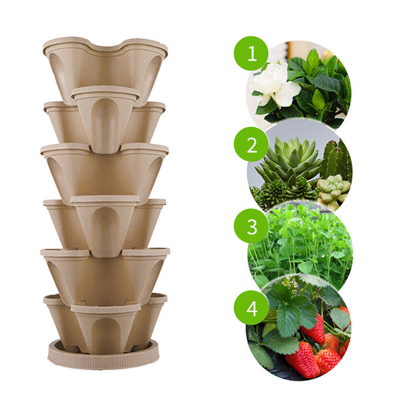 Strawberry Planter Pot Stackable Flowerpots Plants Seedling Holder (Beige) Newly