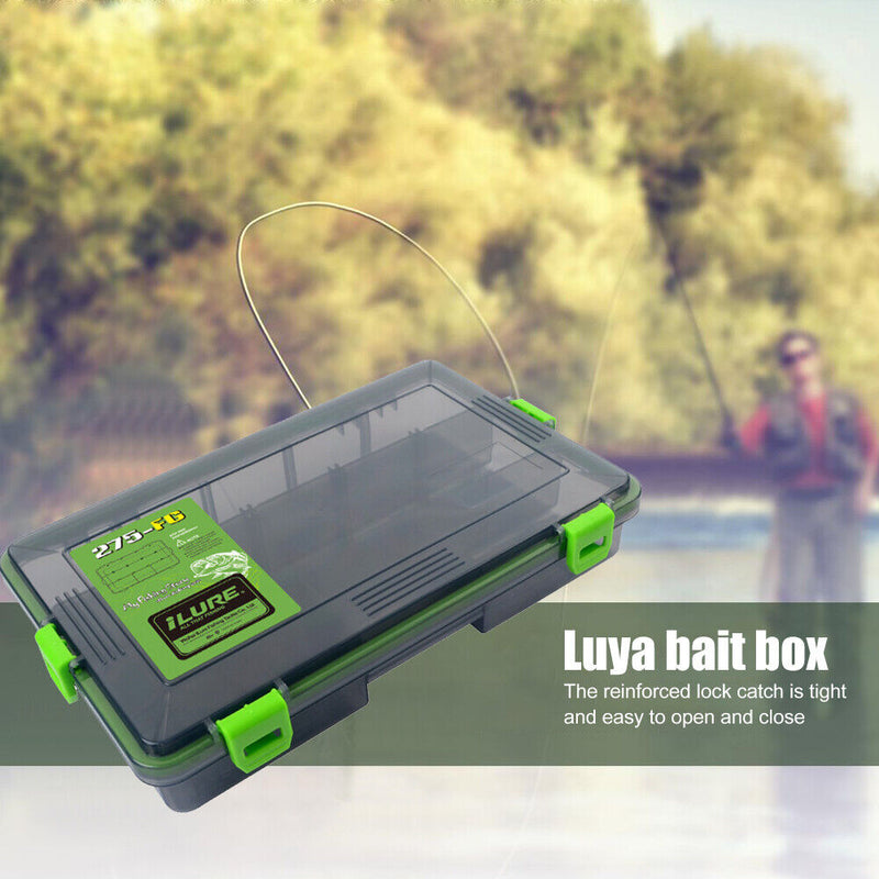 Double Sided Fish Hook Lures Bait Storage Box Fishing Tackle Case (Green)