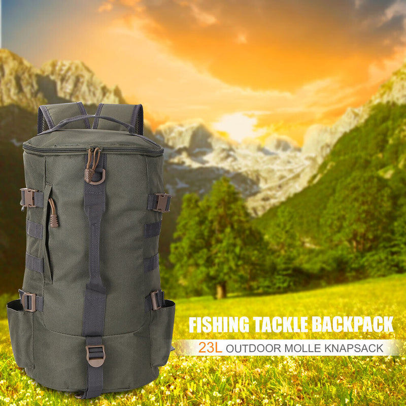 Large Fishing Tackle Backpack Cylindrical Fishing Gear Bags (Army Green) Newly